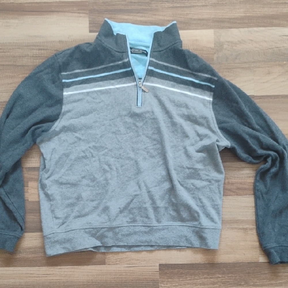 Carnoustie Men's XL Zip-Front Striped Quarter-Zip Sweater - Gray Blue